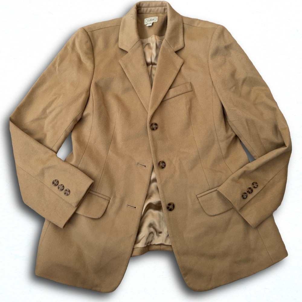 LL Bean Wool Cashmere Blazer Jacket Camel Tan 8R Womens 3 Button Professional